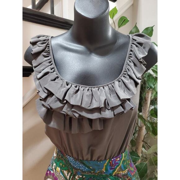 Maeve Women's Black Ruffle 100% Silk Scoop Neck Sleeveless Knee Length Dress 6 - Picture 11 of 12